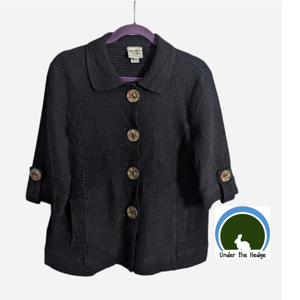 Den-Dori's Closet Black Big Button Skacket Top Small Lagenlook Artsy Cotton